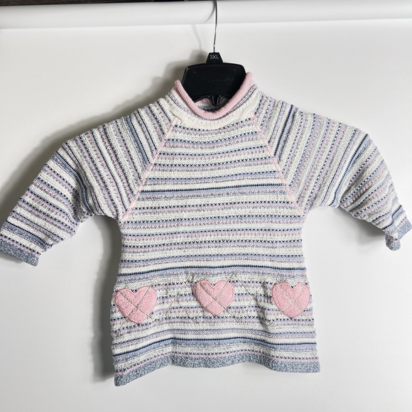 B.T. Kids Other - Vtg B.T. Kids Girls 2T Sweater Pastel Stripe Pink‎ Heart Appliqué Pullover Y2K